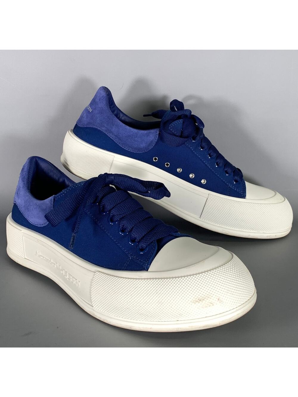 ALEXANDER MCQUEEN Size 10 Blue White Canvas Low Top Sneakers